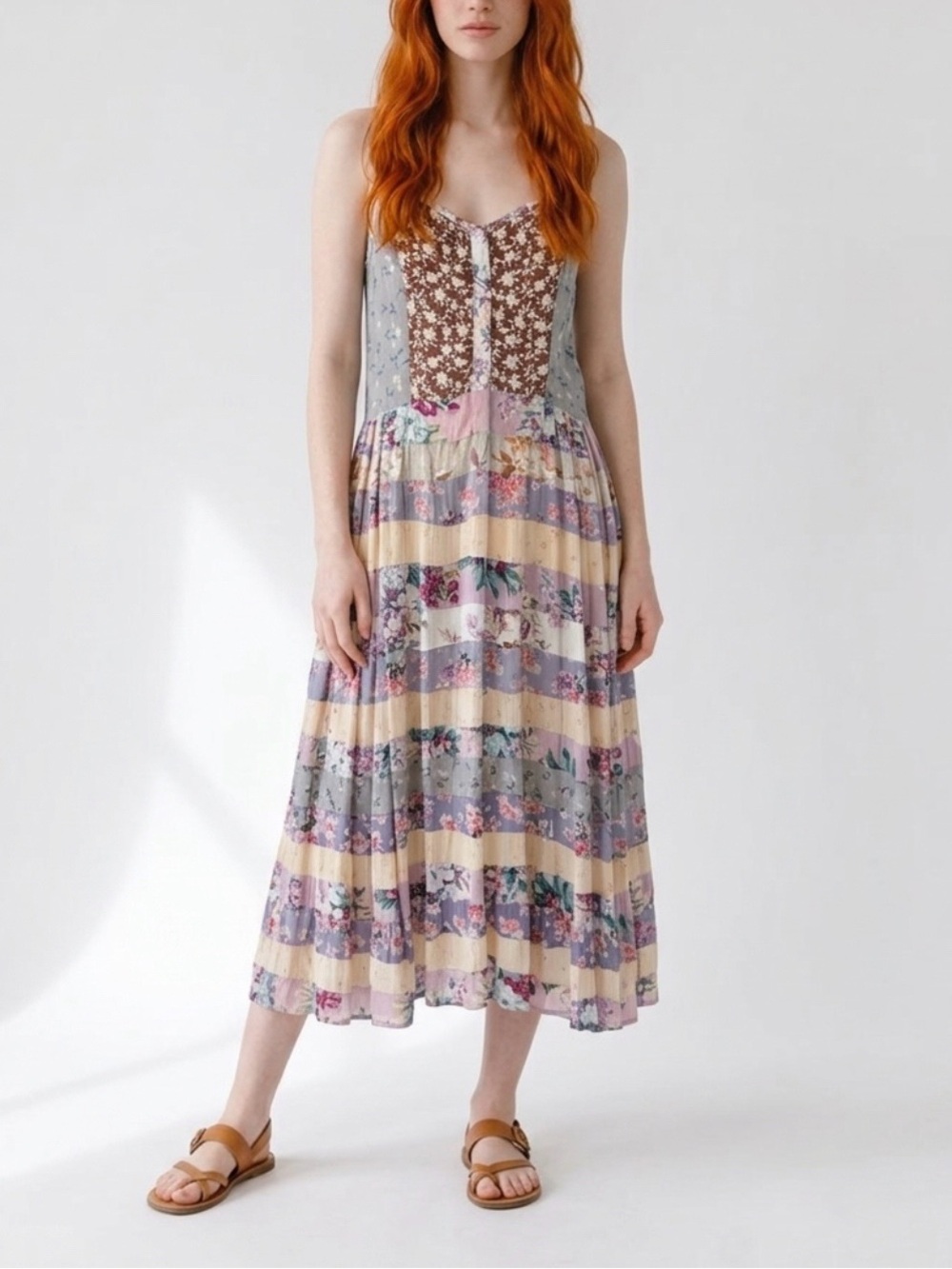 Vintage 90s India patchwork rayon maxi dress 
Cottagecore fairycore boho hippie